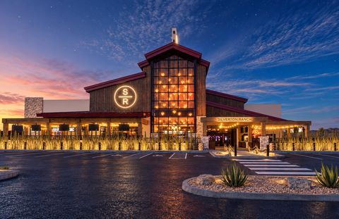 Silverton Ranch — entry facade at dusk (rendering)